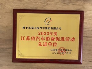 2023年度江蘇省汽車消費促進(jìn)活動先進(jìn)單位-蘇豪天泓集團(tuán)